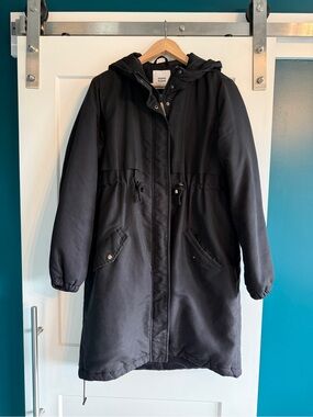 Maternity Black Hooded Parka Winter Coat